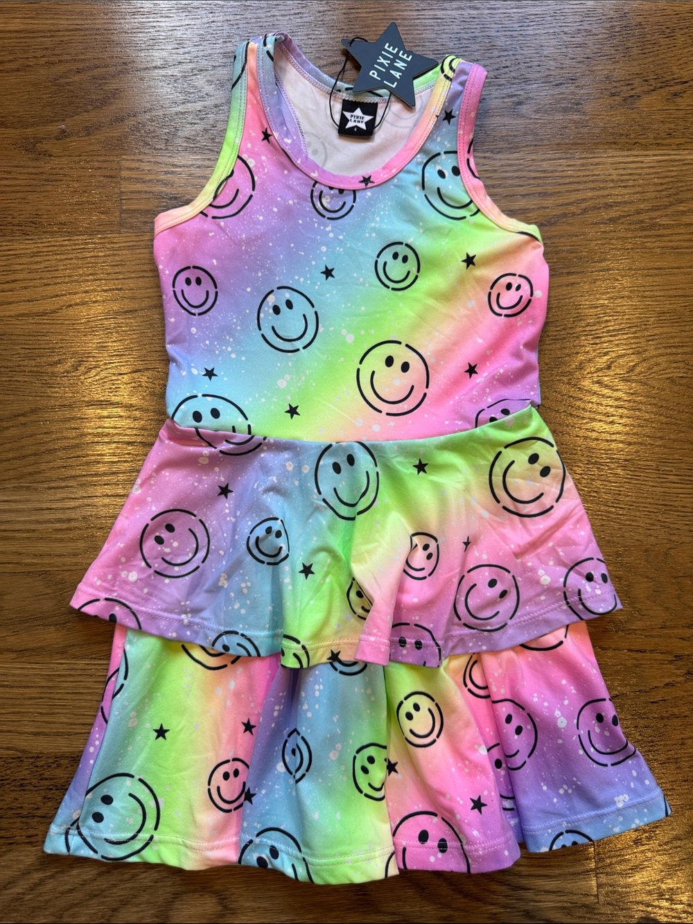 Pixielane 4T Rainbow Smiley Tiered Dress NWT